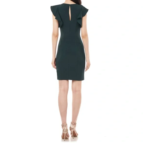 hunter green sheath dress Hunter Green Satin Square Neck Ruched Midi Dress – Aquarius Brand main image 0